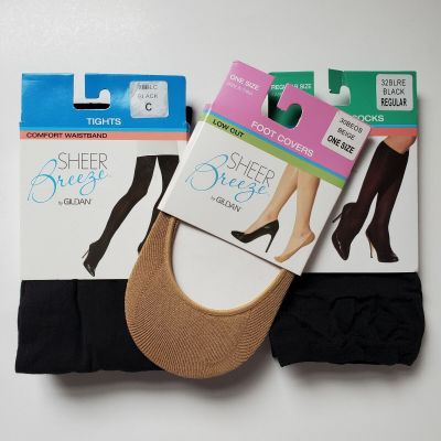 Gildan Lot Sheer Breeze Black Tights Size C Trouser Socks Beige Low Foot Covers